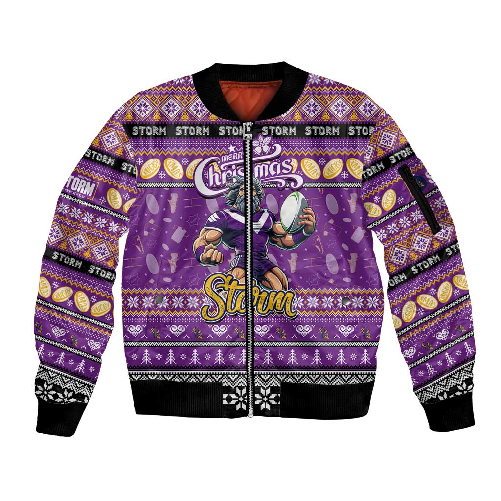 Personalized Storm Rugby Xmas Sleeve Zip Bomber Jacket Australia NRL Mascot