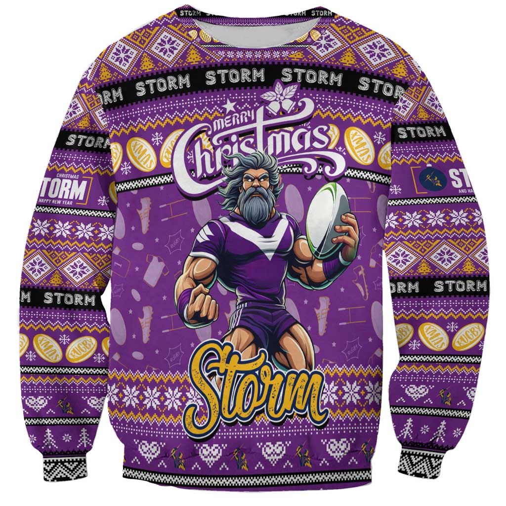Personalized Storm Rugby Xmas Sweatshirt Australia NRL Mascot