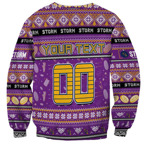 Personalized Storm Rugby Xmas Sweatshirt Australia NRL Mascot