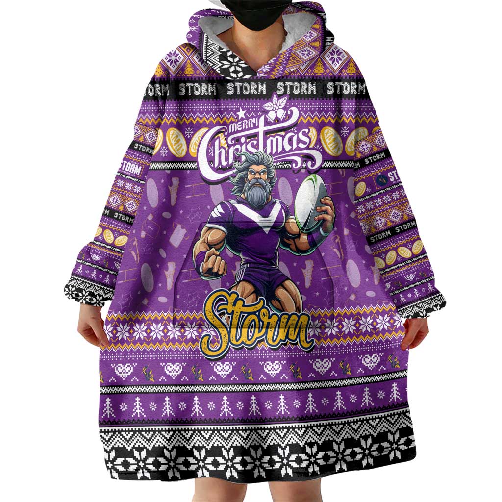 Personalized Storm Rugby Xmas Wearable Blanket Hoodie Australia NRL Mascot