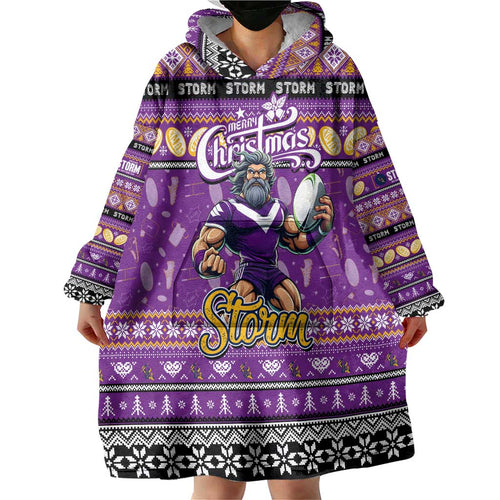 Personalized Storm Rugby Xmas Wearable Blanket Hoodie Australia NRL Mascot