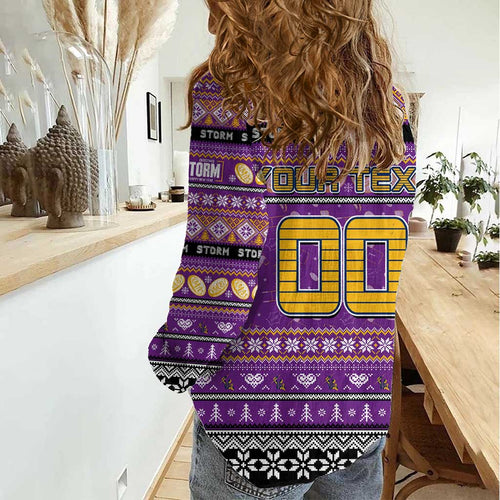 Personalized Storm Rugby Xmas Women Casual Shirt Australia NRL Mascot
