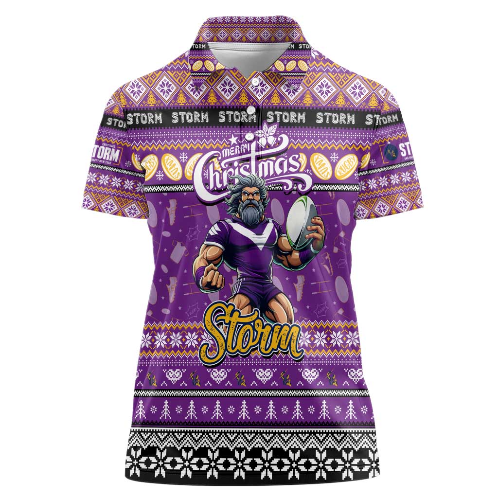 Personalized Storm Rugby Xmas Women Polo Shirt Australia NRL Mascot