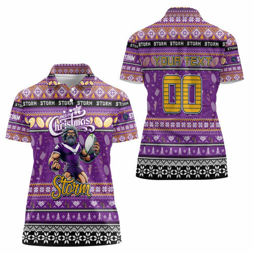 Personalized Storm Rugby Xmas Women Polo Shirt Australia NRL Mascot