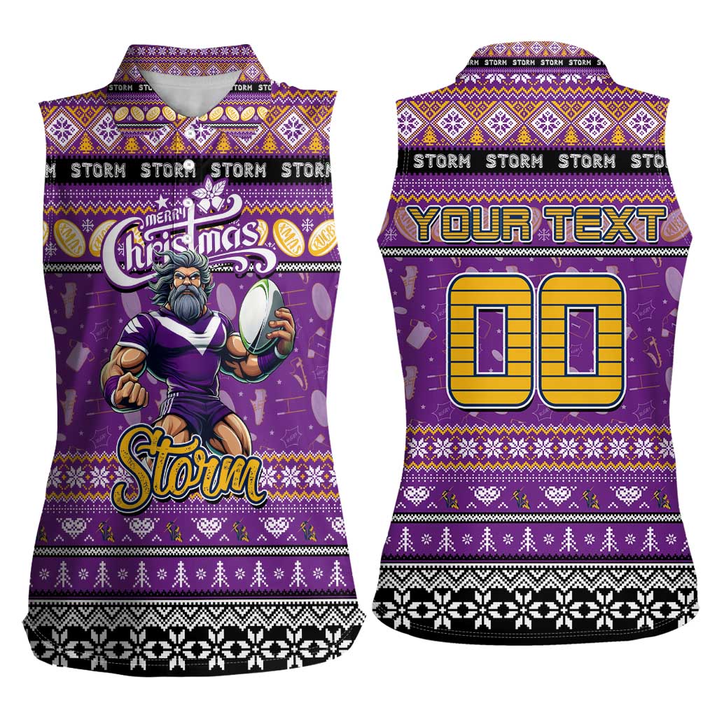 Personalized Storm Rugby Xmas Women Sleeveless Polo Shirt Australia NRL Mascot