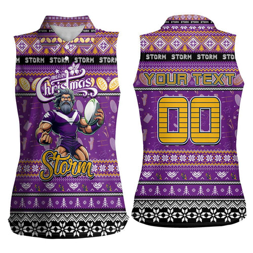 Personalized Storm Rugby Xmas Women Sleeveless Polo Shirt Australia NRL Mascot