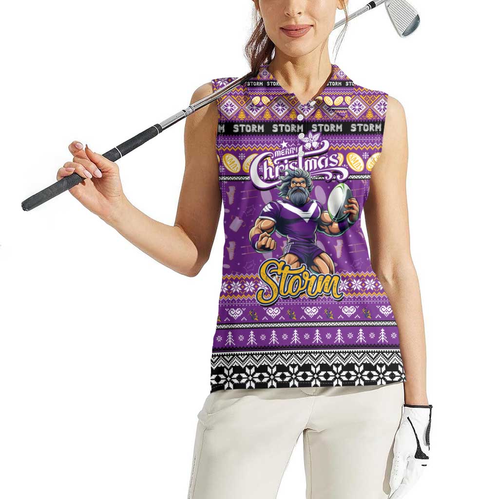 Personalized Storm Rugby Xmas Women Sleeveless Polo Shirt Australia NRL Mascot