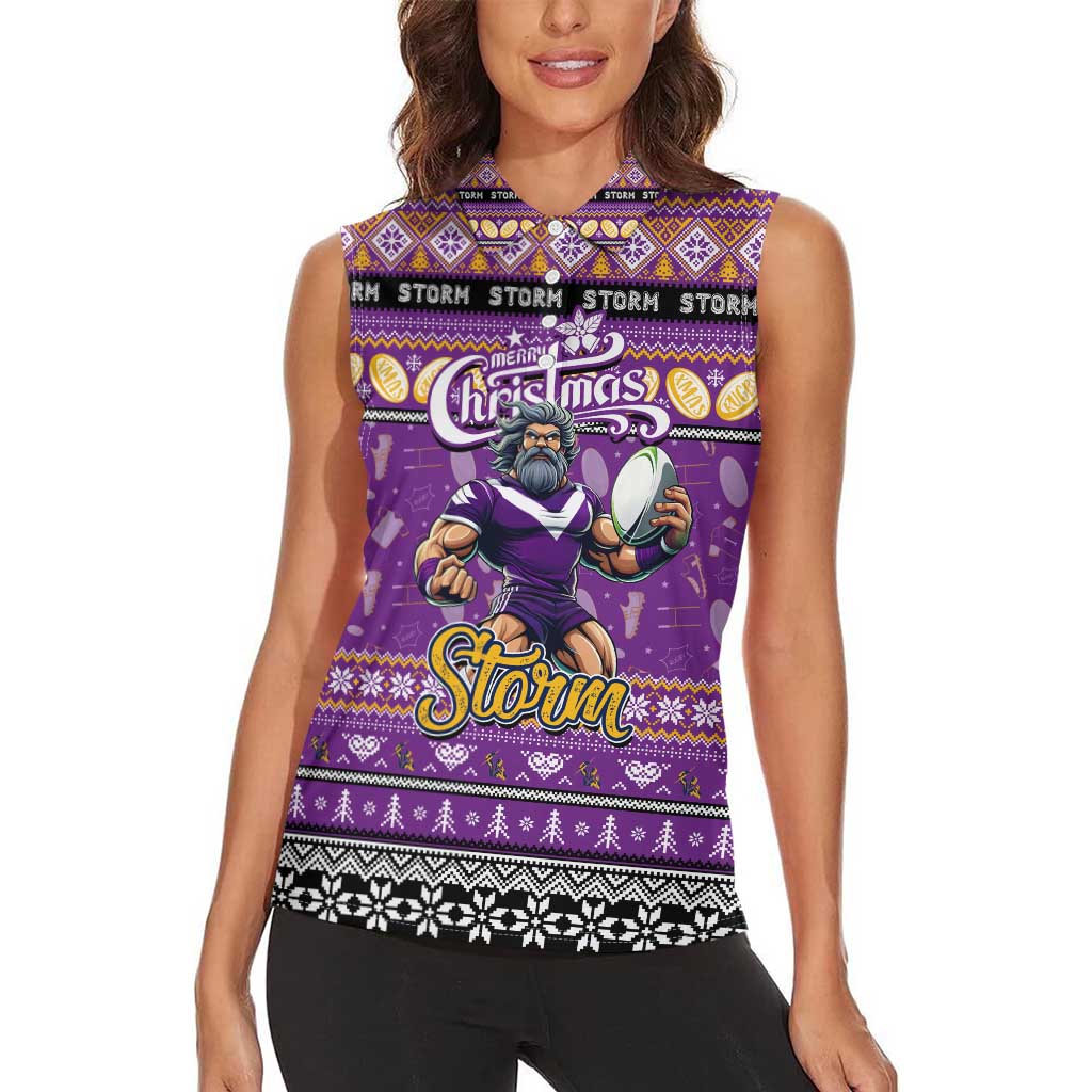 Personalized Storm Rugby Xmas Women Sleeveless Polo Shirt Australia NRL Mascot