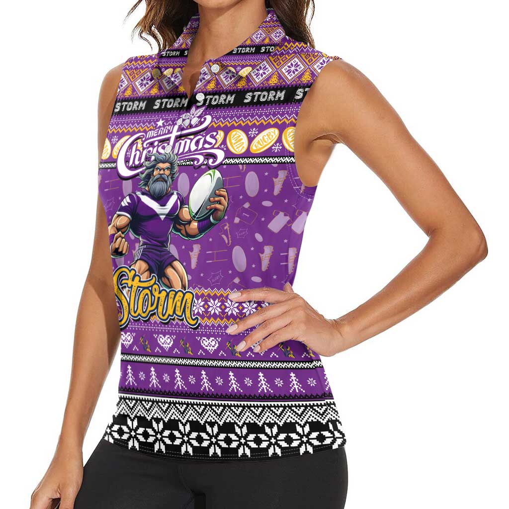 Personalized Storm Rugby Xmas Women Sleeveless Polo Shirt Australia NRL Mascot