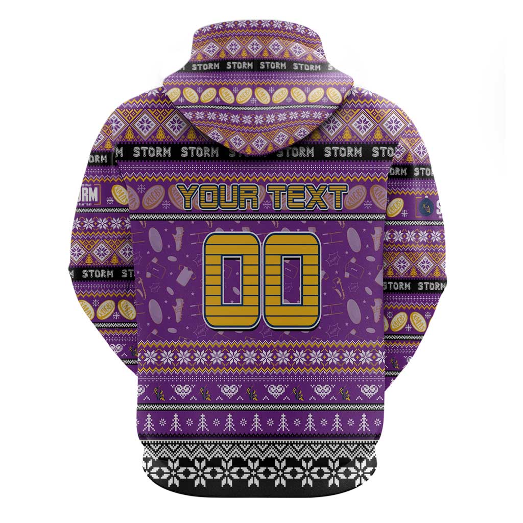Personalized Storm Rugby Xmas Zip Hoodie Australia NRL Mascot