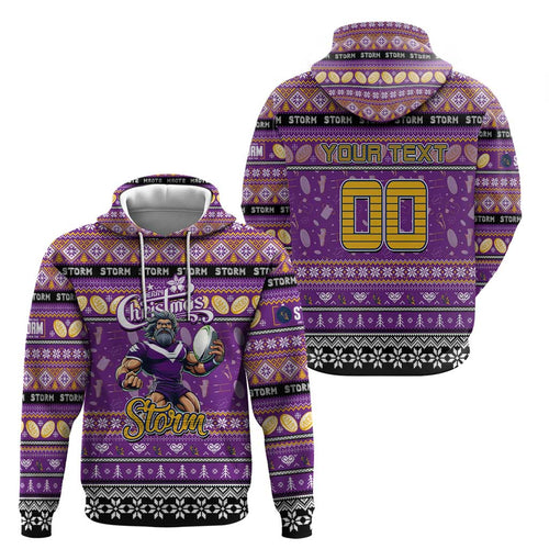 Personalized Storm Rugby Xmas Zip Hoodie Australia NRL Mascot