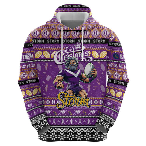 Personalized Storm Rugby Xmas Zip Hoodie Australia NRL Mascot