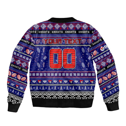 Personalized Knights Rugby Xmas Bomber Jacket Australia NRL Mascot