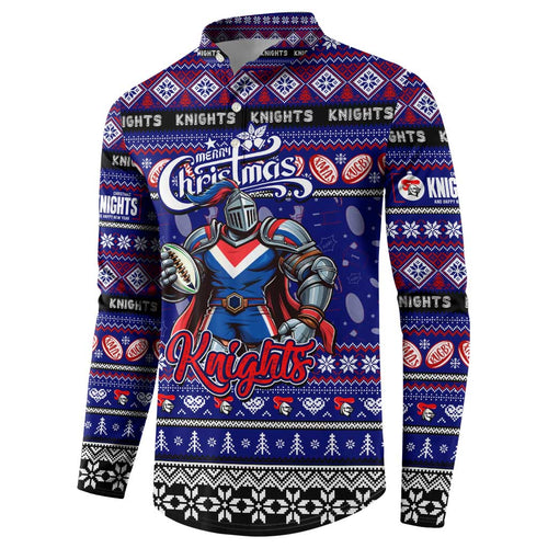 Personalized Knights Rugby Xmas Button Sweatshirt Australia NRL Mascot