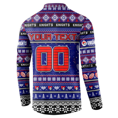 Personalized Knights Rugby Xmas Button Sweatshirt Australia NRL Mascot