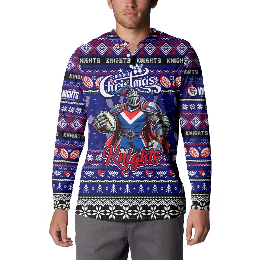 Personalized Knights Rugby Xmas Button Sweatshirt Australia NRL Mascot