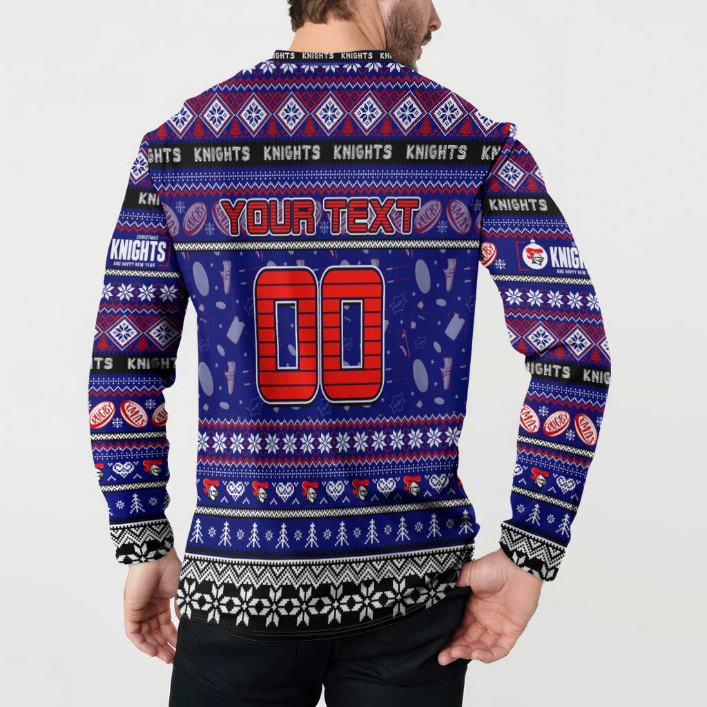 Personalized Knights Rugby Xmas Button Sweatshirt Australia NRL Mascot