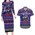 Personalized Knights Rugby Xmas Couples Matching Long Sleeve Bodycon Dress and Hawaiian Shirt Australia NRL Mascot