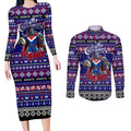 Personalized Knights Rugby Xmas Couples Matching Long Sleeve Bodycon Dress and Long Sleeve Button Shirt Australia NRL Mascot