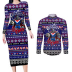 Personalized Knights Rugby Xmas Couples Matching Long Sleeve Bodycon Dress and Long Sleeve Button Shirt Australia NRL Mascot