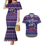 Personalized Knights Rugby Xmas Couples Matching Mermaid Dress and Hawaiian Shirt Australia NRL Mascot