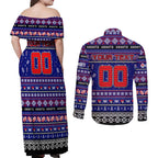 Personalized Knights Rugby Xmas Couples Matching Off Shoulder Maxi Dress and Long Sleeve Button Shirt Australia NRL Mascot
