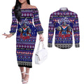 Personalized Knights Rugby Xmas Couples Matching Off The Shoulder Long Sleeve Dress and Long Sleeve Button Shirt Australia NRL Mascot