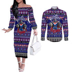 Personalized Knights Rugby Xmas Couples Matching Off The Shoulder Long Sleeve Dress and Long Sleeve Button Shirt Australia NRL Mascot