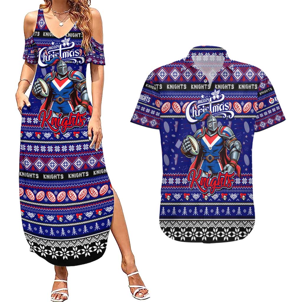 Personalized Knights Rugby Xmas Couples Matching Summer Maxi Dress and Hawaiian Shirt Australia NRL Mascot