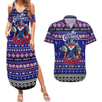 Personalized Knights Rugby Xmas Couples Matching Summer Maxi Dress and Hawaiian Shirt Australia NRL Mascot