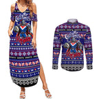 Personalized Knights Rugby Xmas Couples Matching Summer Maxi Dress and Long Sleeve Button Shirt Australia NRL Mascot