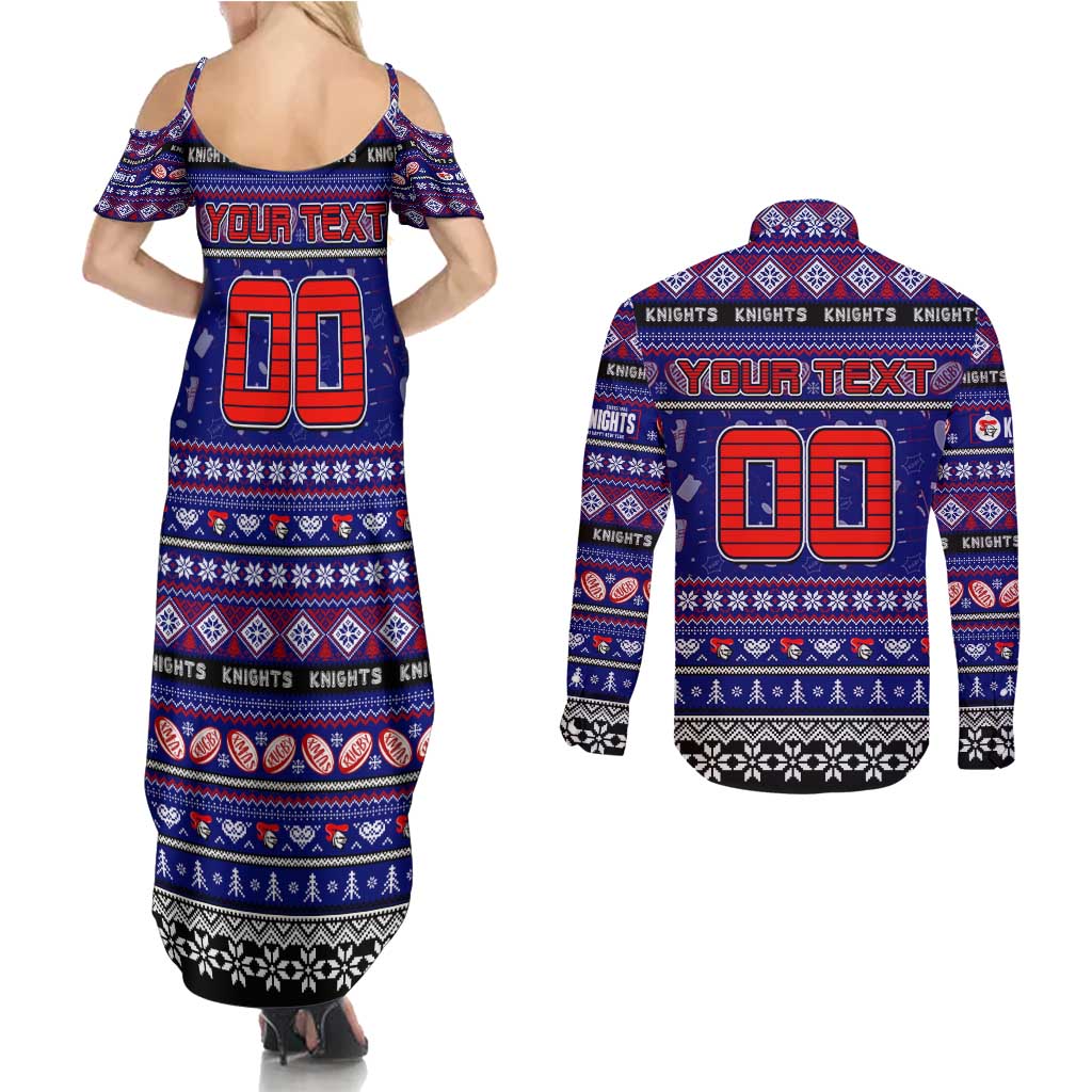 Personalized Knights Rugby Xmas Couples Matching Summer Maxi Dress and Long Sleeve Button Shirt Australia NRL Mascot
