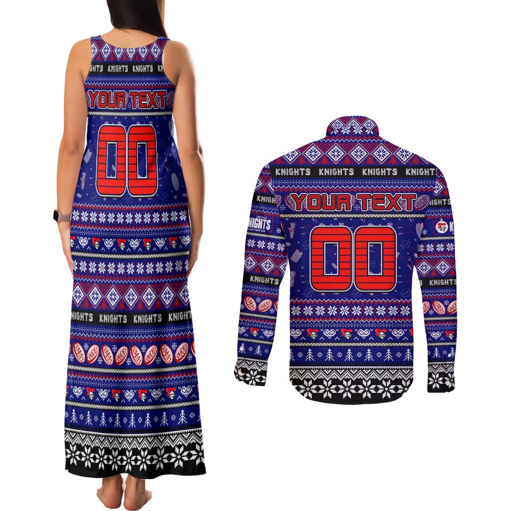 Personalized Knights Rugby Xmas Couples Matching Tank Maxi Dress and Long Sleeve Button Shirt Australia NRL Mascot