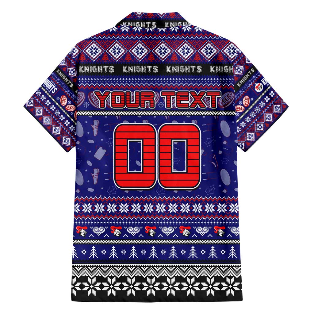 Personalized Knights Rugby Xmas Family Matching Long Sleeve Bodycon Dress and Hawaiian Shirt Australia NRL Mascot