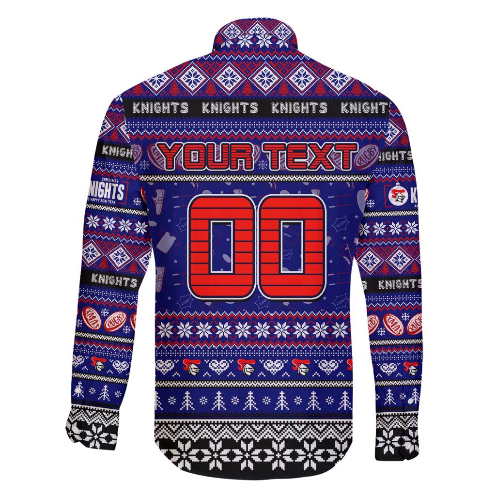 Personalized Knights Rugby Xmas Family Matching Long Sleeve Bodycon Dress and Hawaiian Shirt Australia NRL Mascot