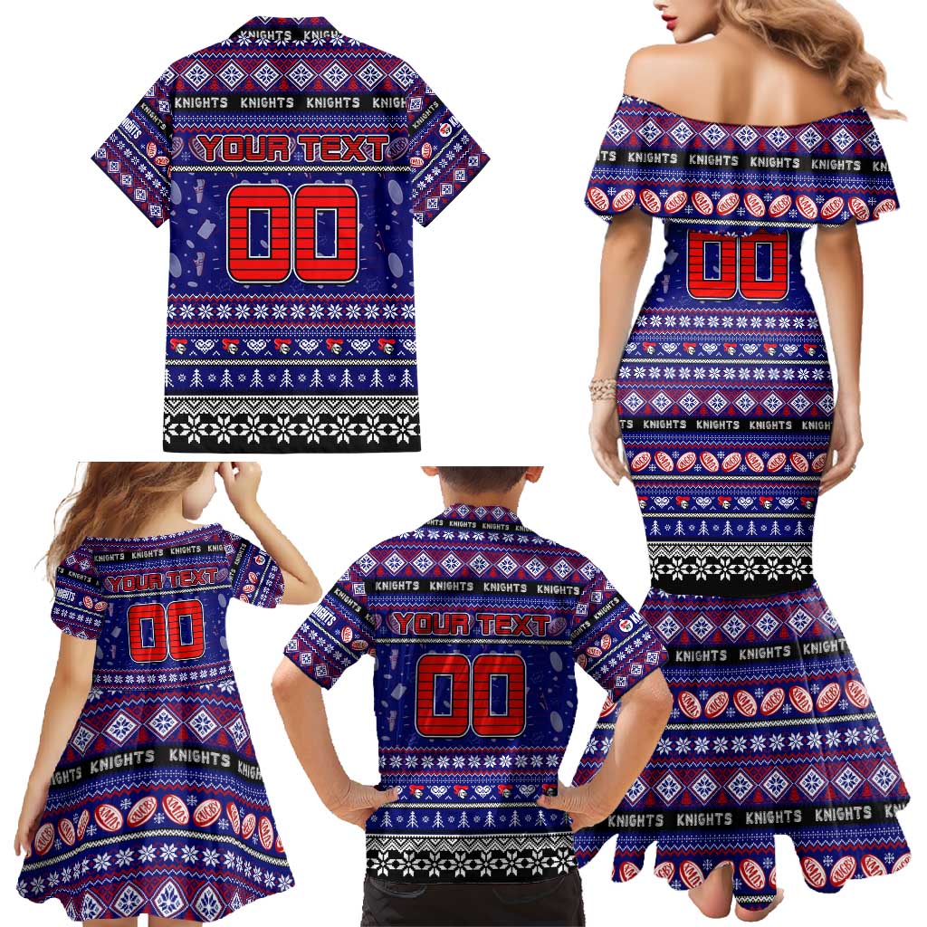 Personalized Knights Rugby Xmas Family Matching Mermaid Dress and Hawaiian Shirt Australia NRL Mascot