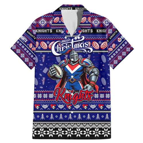 Personalized Knights Rugby Xmas Family Matching Mermaid Dress and Hawaiian Shirt Australia NRL Mascot
