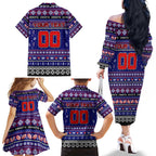Personalized Knights Rugby Xmas Family Matching Off The Shoulder Long Sleeve Dress and Hawaiian Shirt Australia NRL Mascot