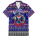 Personalized Knights Rugby Xmas Family Matching Off Shoulder Maxi Dress and Hawaiian Shirt Australia NRL Mascot