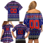 Personalized Knights Rugby Xmas Family Matching Off Shoulder Short Dress and Hawaiian Shirt Australia NRL Mascot