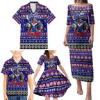 Personalized Knights Rugby Xmas Family Matching Puletasi and Hawaiian Shirt Australia NRL Mascot