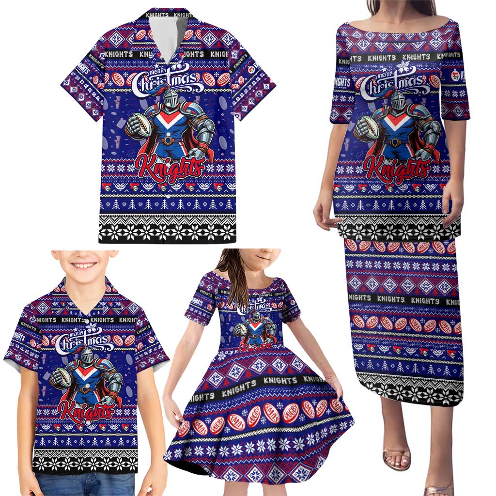 Personalized Knights Rugby Xmas Family Matching Puletasi and Hawaiian Shirt Australia NRL Mascot