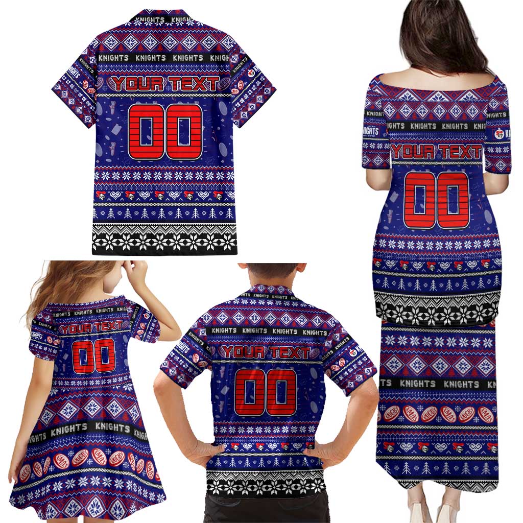 Personalized Knights Rugby Xmas Family Matching Puletasi and Hawaiian Shirt Australia NRL Mascot