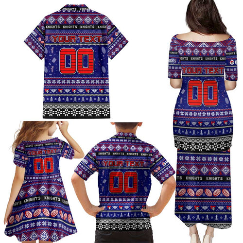 Personalized Knights Rugby Xmas Family Matching Puletasi and Hawaiian Shirt Australia NRL Mascot