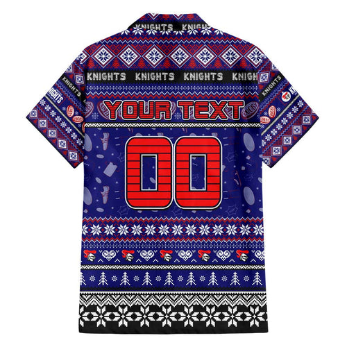 Personalized Knights Rugby Xmas Family Matching Short Sleeve Bodycon Dress and Hawaiian Shirt Australia NRL Mascot