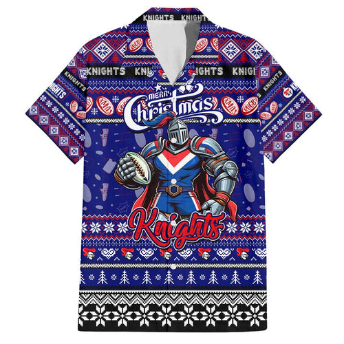 Personalized Knights Rugby Xmas Family Matching Summer Maxi Dress and Hawaiian Shirt Australia NRL Mascot
