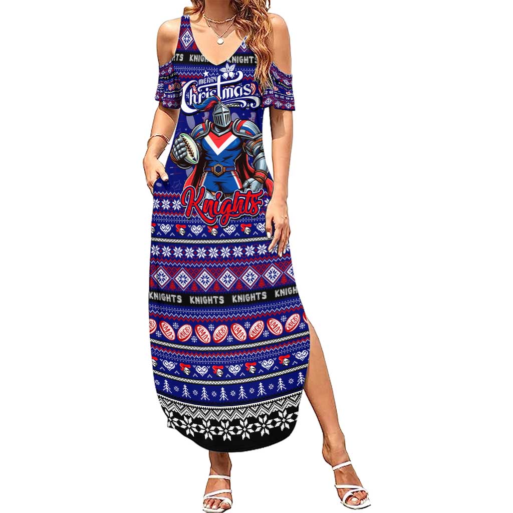 Personalized Knights Rugby Xmas Family Matching Summer Maxi Dress and Hawaiian Shirt Australia NRL Mascot