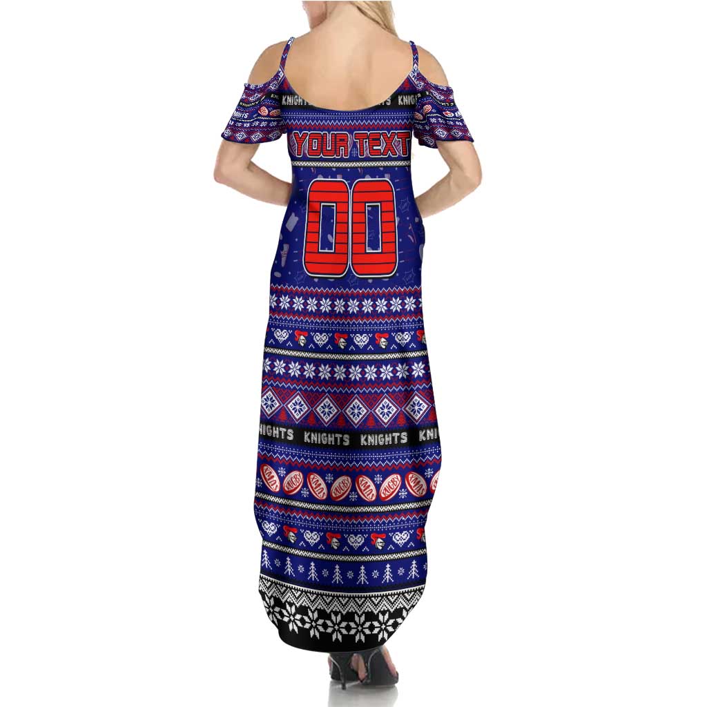 Personalized Knights Rugby Xmas Family Matching Summer Maxi Dress and Hawaiian Shirt Australia NRL Mascot