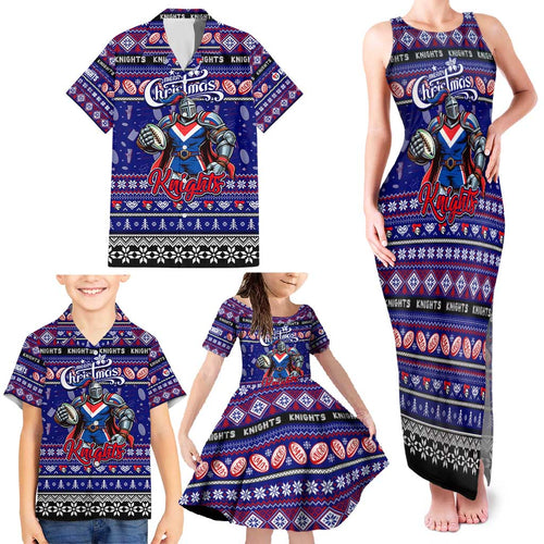 Personalized Knights Rugby Xmas Family Matching Tank Maxi Dress and Hawaiian Shirt Australia NRL Mascot