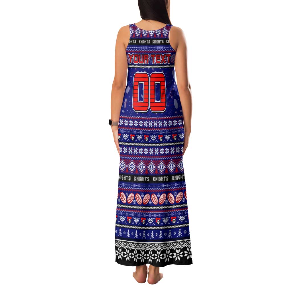 Personalized Knights Rugby Xmas Family Matching Tank Maxi Dress and Hawaiian Shirt Australia NRL Mascot